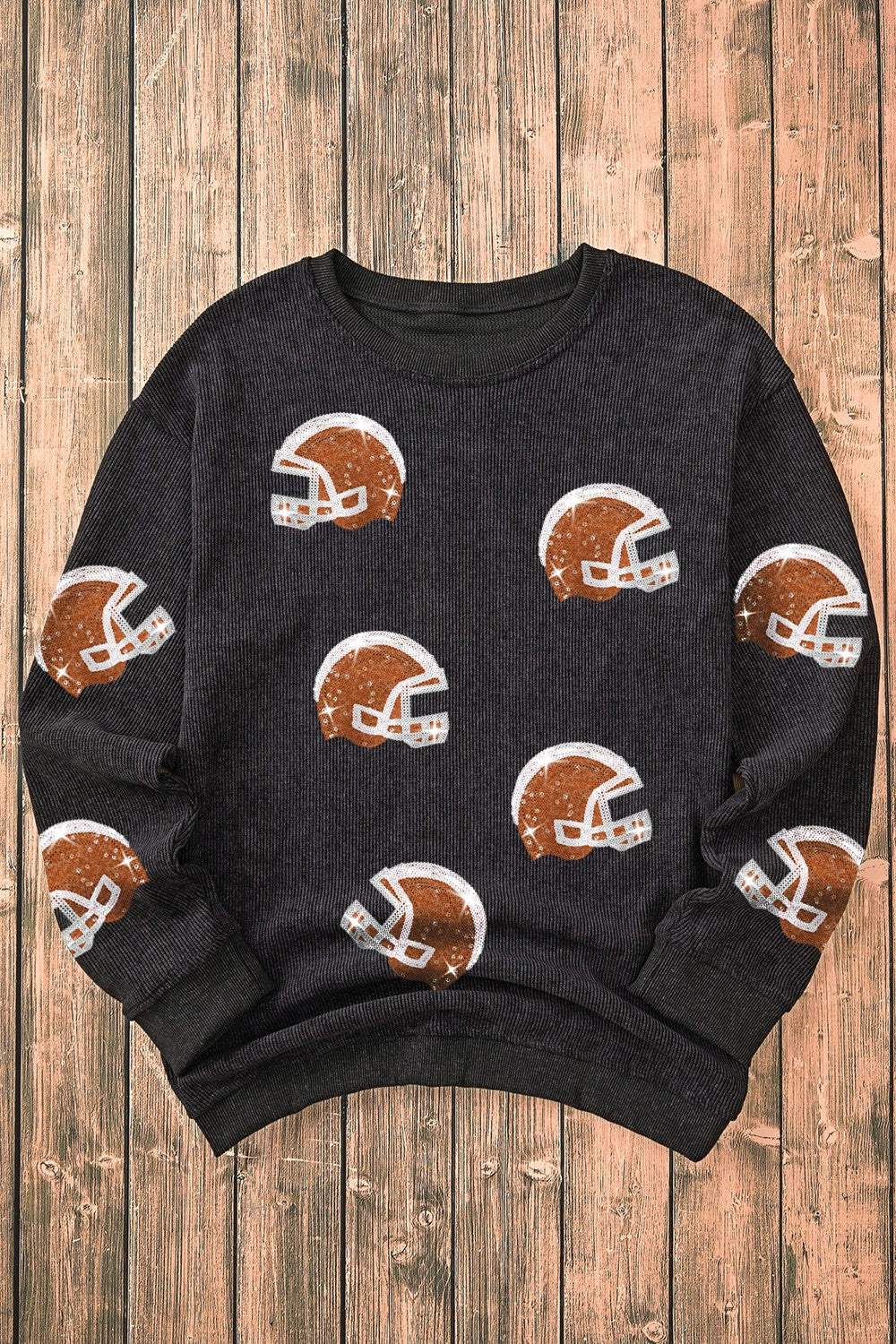 Sequin Helmet Round Neck Long Sleeve Sweatshirt - Trendsi - Flyclothing LLC