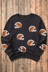 Sequin Helmet Round Neck Long Sleeve Sweatshirt - Trendsi - Flyclothing LLC