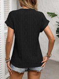 Openwork V-Neck Short Sleeve T-Shirt - Trendsi - Flyclothing LLC