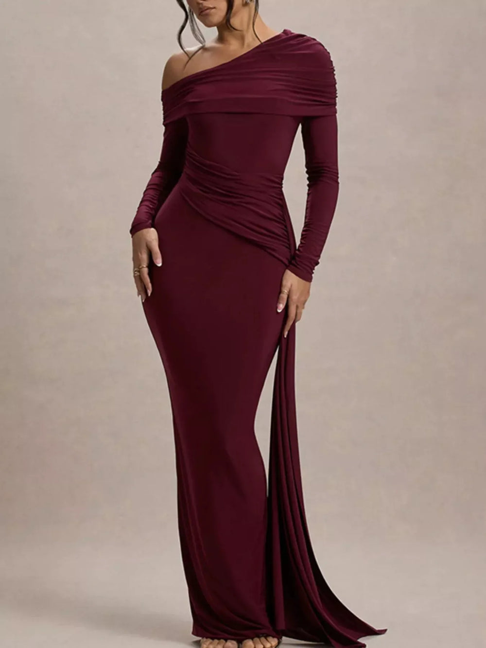 One-Shoulder Ruched Maxi Dress - Trendsi - Flyclothing LLC