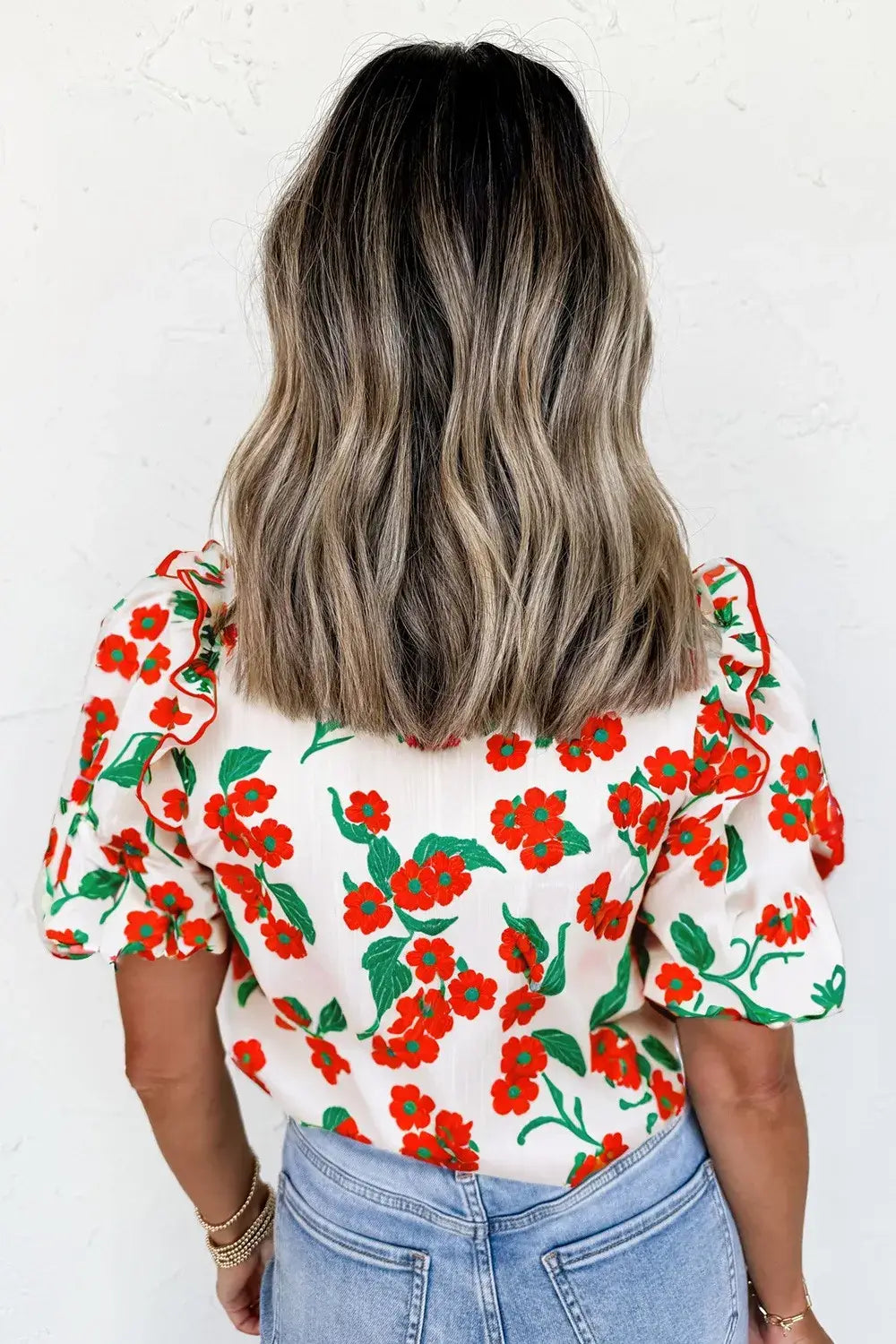 Printed V-Neck Short Sleeve Shirt - Trendsi - Flyclothing LLC