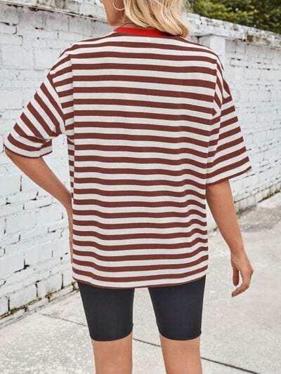 Lovelet Striped Round Neck Half Sleeve T-Shirt - Trendsi - Flyclothing LLC