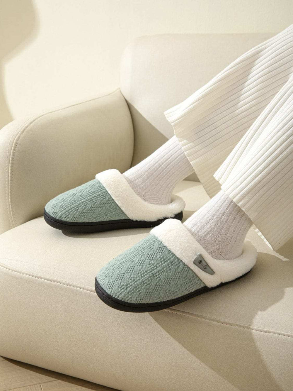 Horn Buckle Furry Texture Flat Slippers - Trendsi - Flyclothing LLC