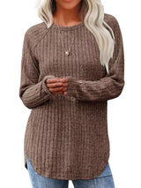 Ribbed Knit Long Sleeve T-Shirt - Trendsi - Flyclothing LLC