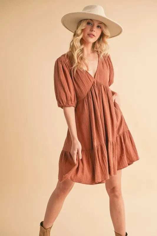 Aemi+Co Tied Back Ruffled Short Sleeve Mini Dress - Trendsi - Flyclothing LLC
