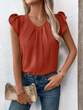 Ruched Round Neck Cap Sleeve Blouse - Trendsi - Flyclothing LLC
