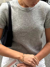 Round Neck Short Sleeve Sweater - Trendsi - Flyclothing LLC