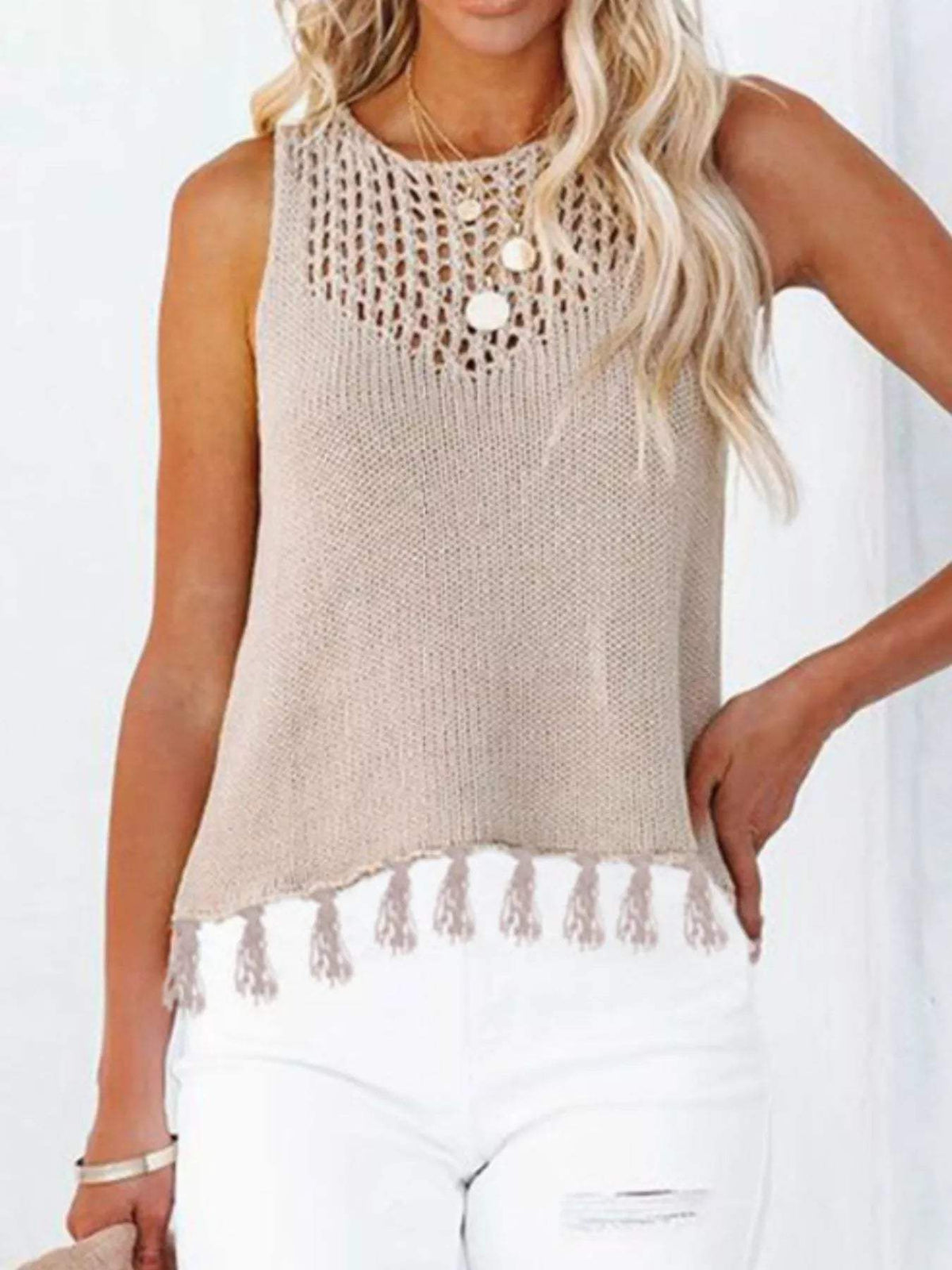 Tassel Knit Tank - Trendsi - Flyclothing LLC