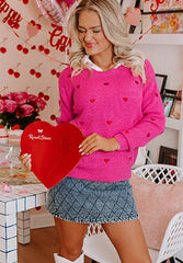Heart Round Neck Long Sleeve Sweater - Trendsi