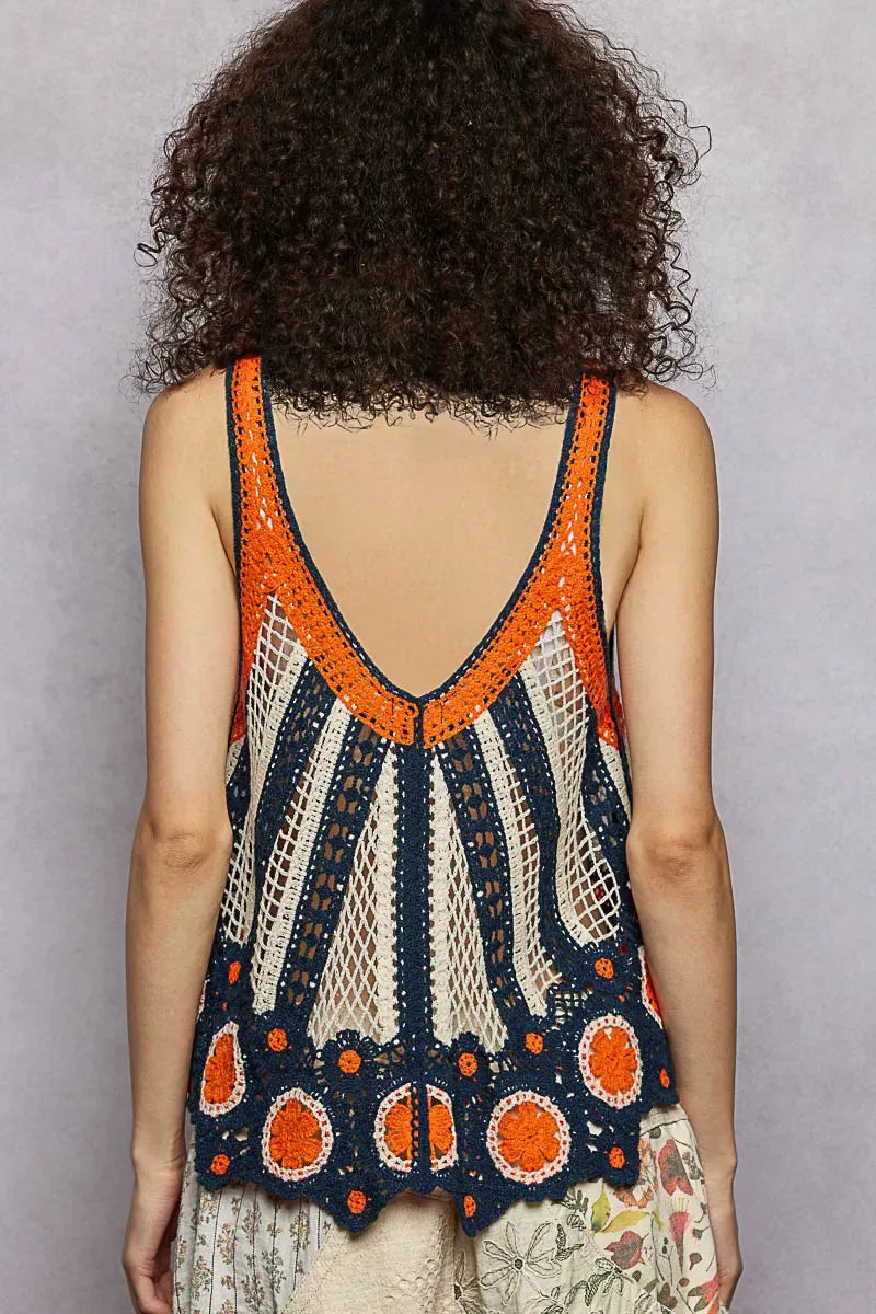 POL Openwork Stripe Pattern Flowy Tank with Scalloped Edge - Trendsi - Flyclothing LLC