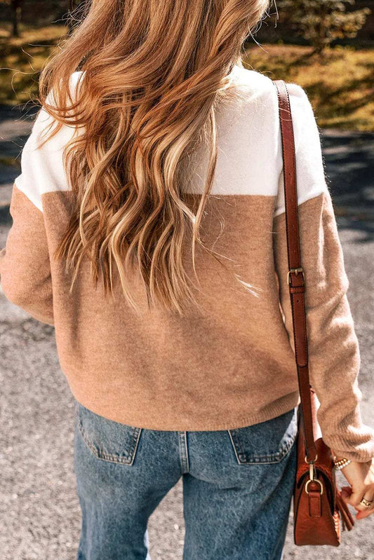 Color Block Round Neck Long Sleeve Sweater - Trendsi - Flyclothing LLC