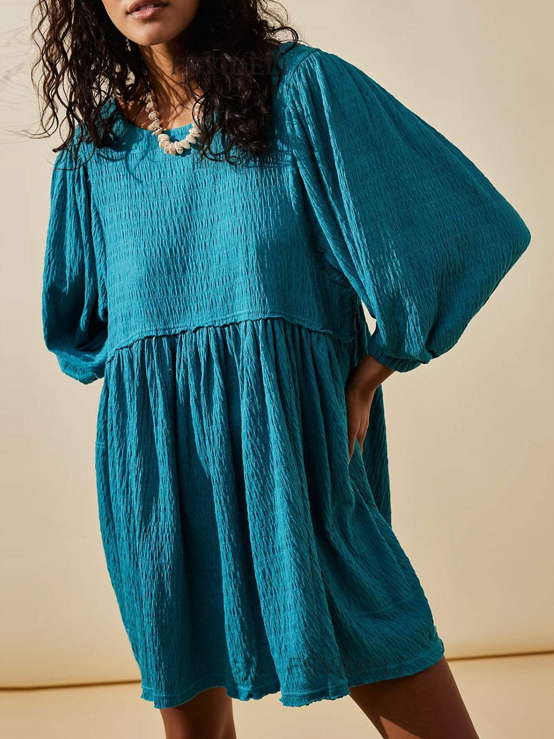 Cutout Textured Long Sleeve Mini Dress - Trendsi - Flyclothing LLC