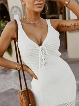 Lace Up Sleeveless Sweater Dress - Trendsi - Flyclothing LLC