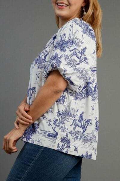 Umgee Full Size Two Tone Landscape Round Neck Print Top Plus Size - Trendsi - Flyclothing LLC