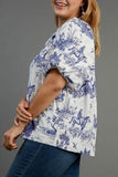 Umgee Full Size Two Tone Landscape Round Neck Print Top Plus Size - Trendsi
