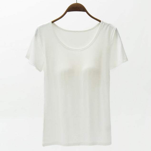 Round Neck Modal T-Shirt with Bra - Trendsi - Flyclothing LLC