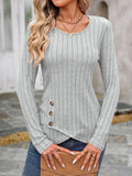 Decorative Button Round Neck Long Sleeve T-Shirt - Trendsi