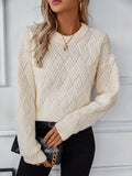 Round Neck Long Sleeve Woven Sweater - Trendsi