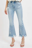 RISEN Full Size Raw Hem Distressed Cropped Flare Jeans Plus Size - Trendsi - Flyclothing LLC