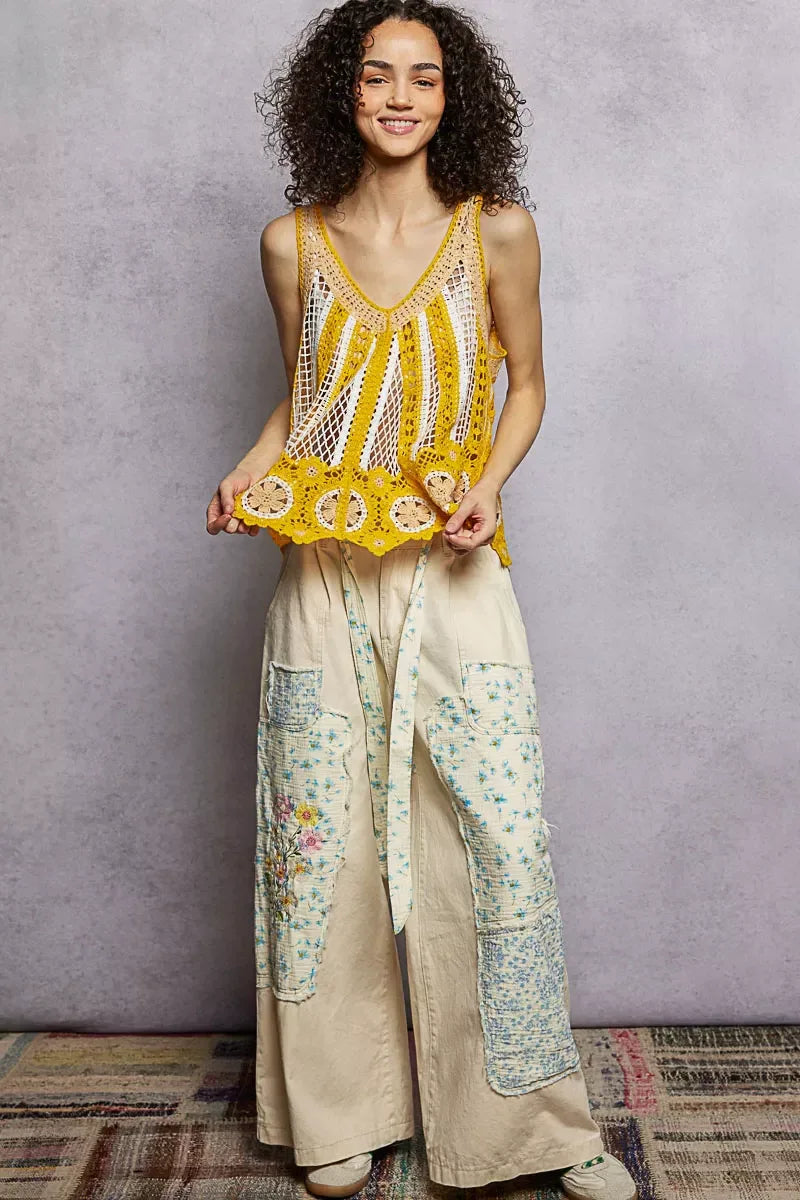 POL Openwork Stripe Pattern Flowy Tank with Scalloped Edge - Trendsi - Flyclothing LLC