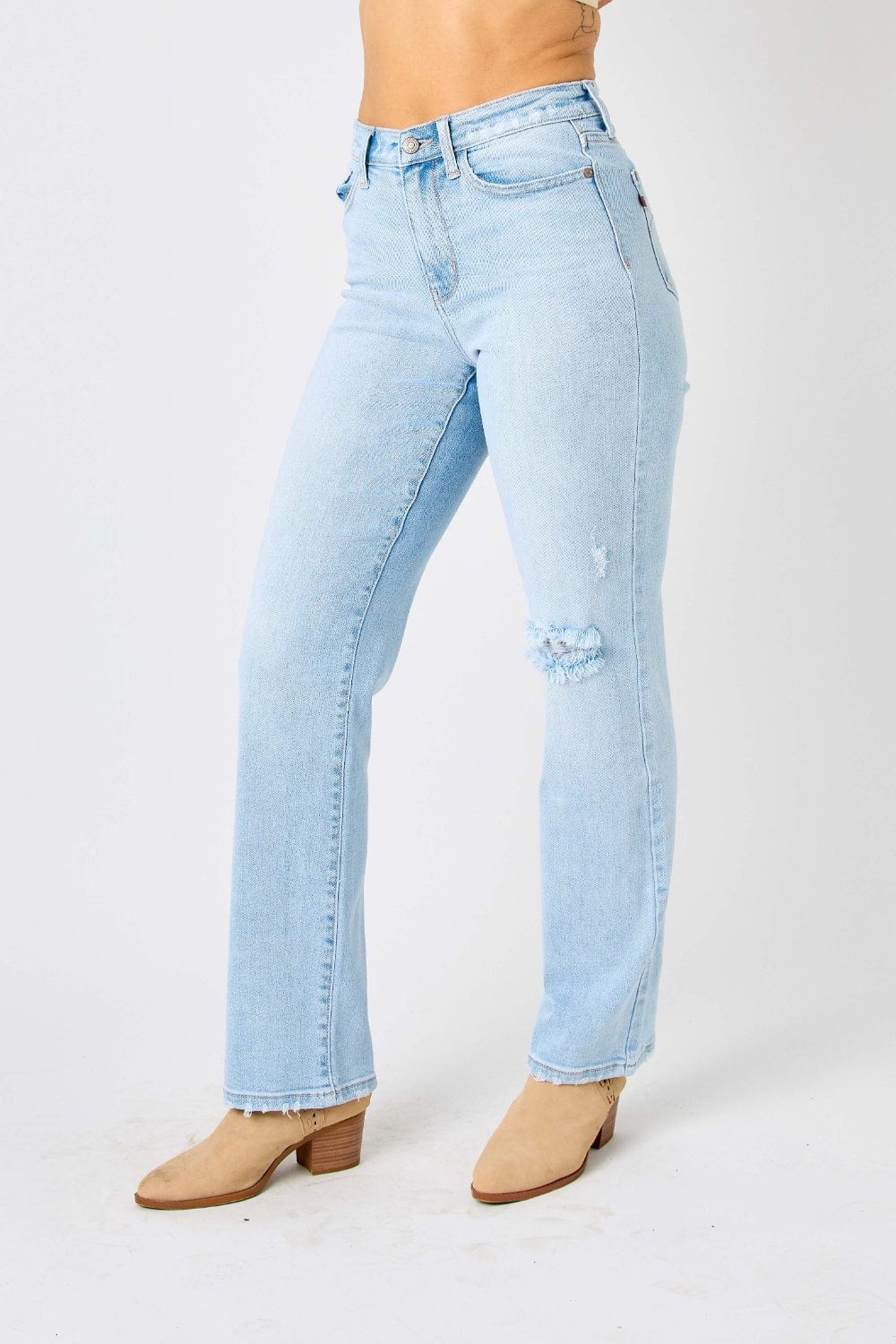Judy Blue Full Size High Waist Distressed Straight Jeans - Trendsi