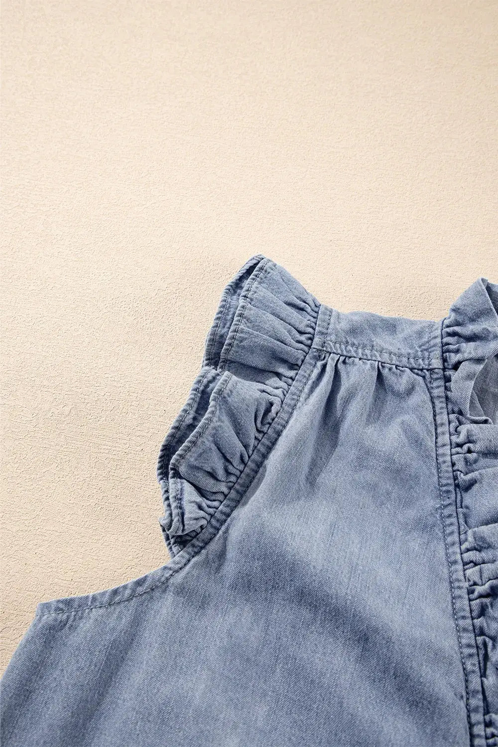 Frilly Ruffle Trim V Neck Chambray Tank - Trendsi - Flyclothing LLC