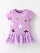Children's Star Round Neck Tulle Hem Dress - Trendsi - Flyclothing LLC