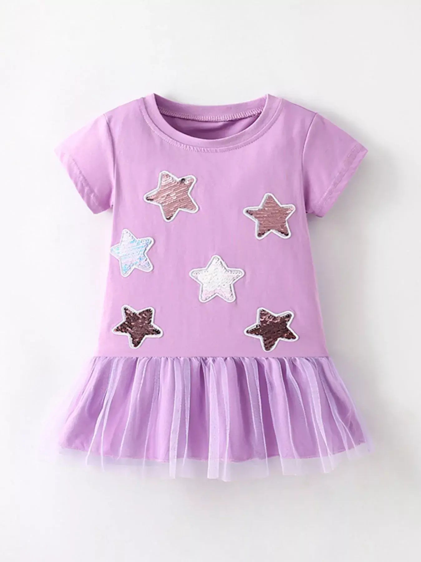 Children's Star Round Neck Tulle Hem Dress - Trendsi - Flyclothing LLC