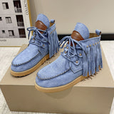Fringe Studded Round Toe Canvas Boots - Trendsi