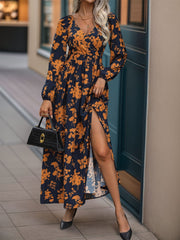 Vestido midi de manga larga cruzado con estampado dividido