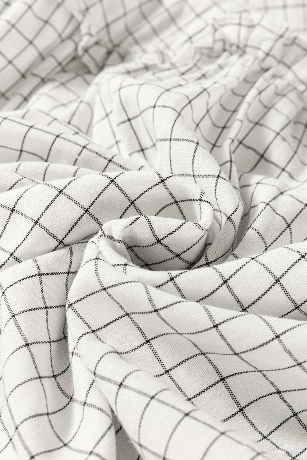 Frill Plaid Notched Balloon Sleeve Mini Dress - Trendsi - Flyclothing LLC