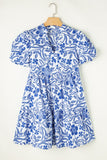 Printed Notched Puff Sleeve Dress - Trendsi