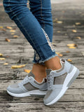 Lace-Up Rhinestone Wedge Sneakers - Trendsi - Flyclothing LLC