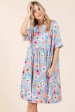 BOMBOM Floral Shirred Dress with Pockets - Trendsi - Flyclothing LLC