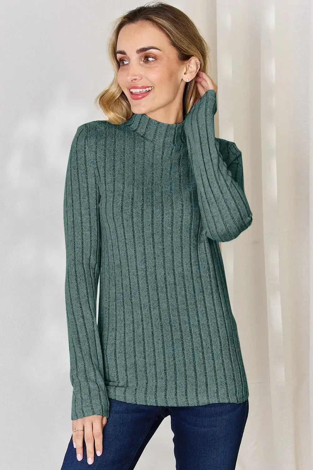 Basic Bae Full Size Ribbed Mock Neck Long Sleeve T-Shirt - ShopBasicbae - Flyclothing LLC