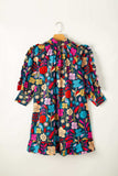 Printed Notched Lantern Sleeve Mini Dress - Trendsi - Flyclothing LLC