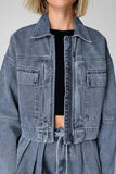 Zip Up Cropped Cargo Denim Jacket - Trendsi