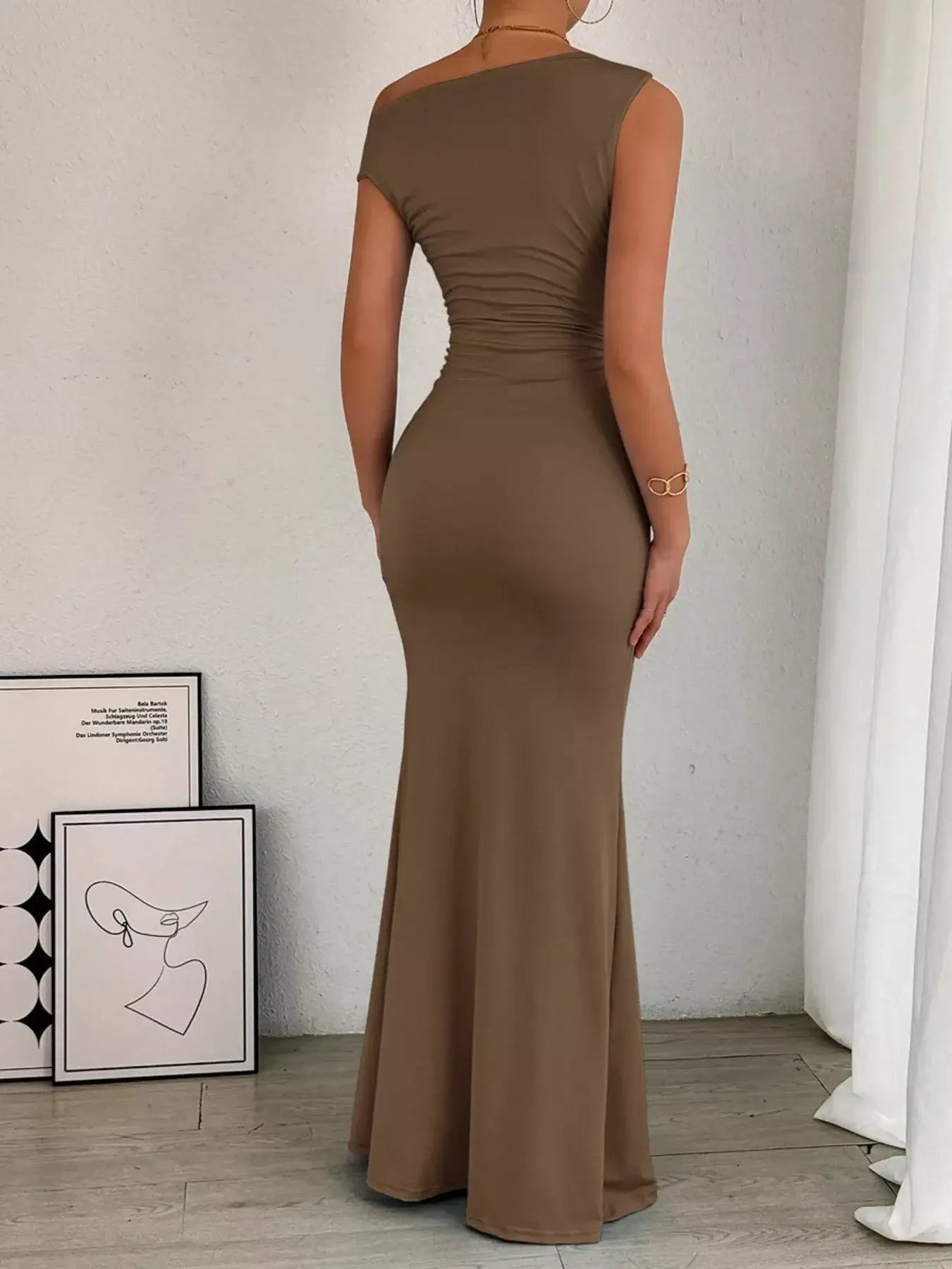 One-Shoulder Ruched Bodycon Maxi Dress - Trendsi - Flyclothing LLC