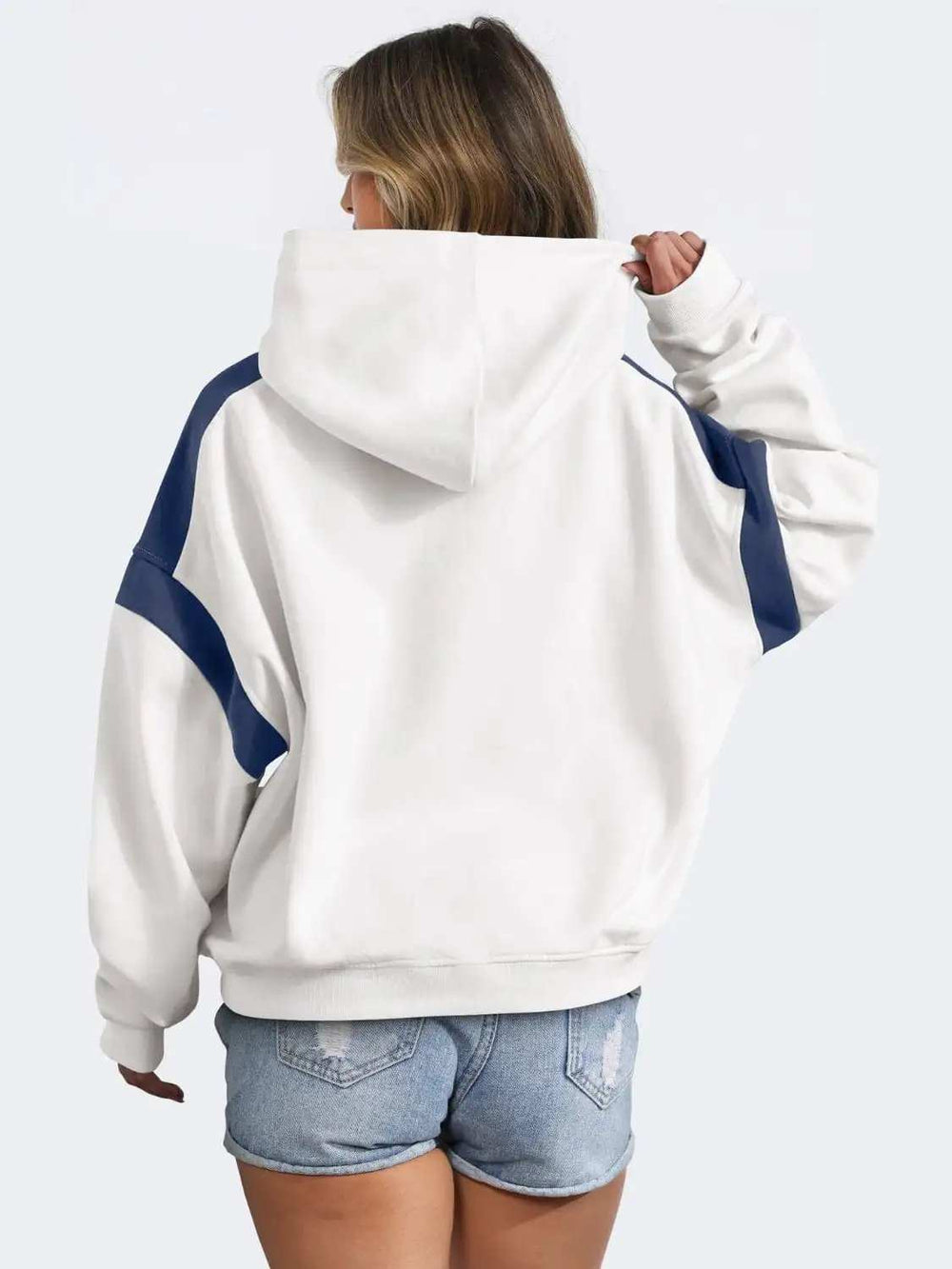 Contrast Dropped Shoulder Long Sleeve Hoodie - Trendsi - Flyclothing LLC