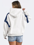 Contrast Dropped Shoulder Long Sleeve Hoodie - Trendsi