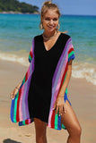 Double Take Openwork Striped Slit Knit Cover Up - Trendsi - Flyclothing LLC