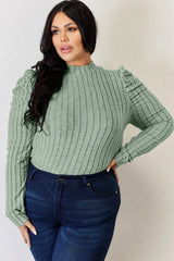 Basic Bae Full Size Ribbed Mock Neck Puff Sleeve T-Shirt - ShopBasicbae - Flyclothing LLC