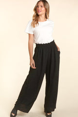 Haptics Elastic Waist Wide Leg Pants with Pockets - Trendsi
