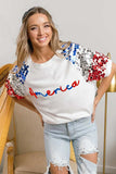 BiBi America Letter Applique Spangle Puff Sleeves Top - Trendsi - Flyclothing LLC