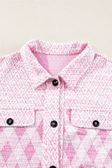 Geometric Print Textured Flap Pocket Shacket - Trendsi - Flyclothing LLC