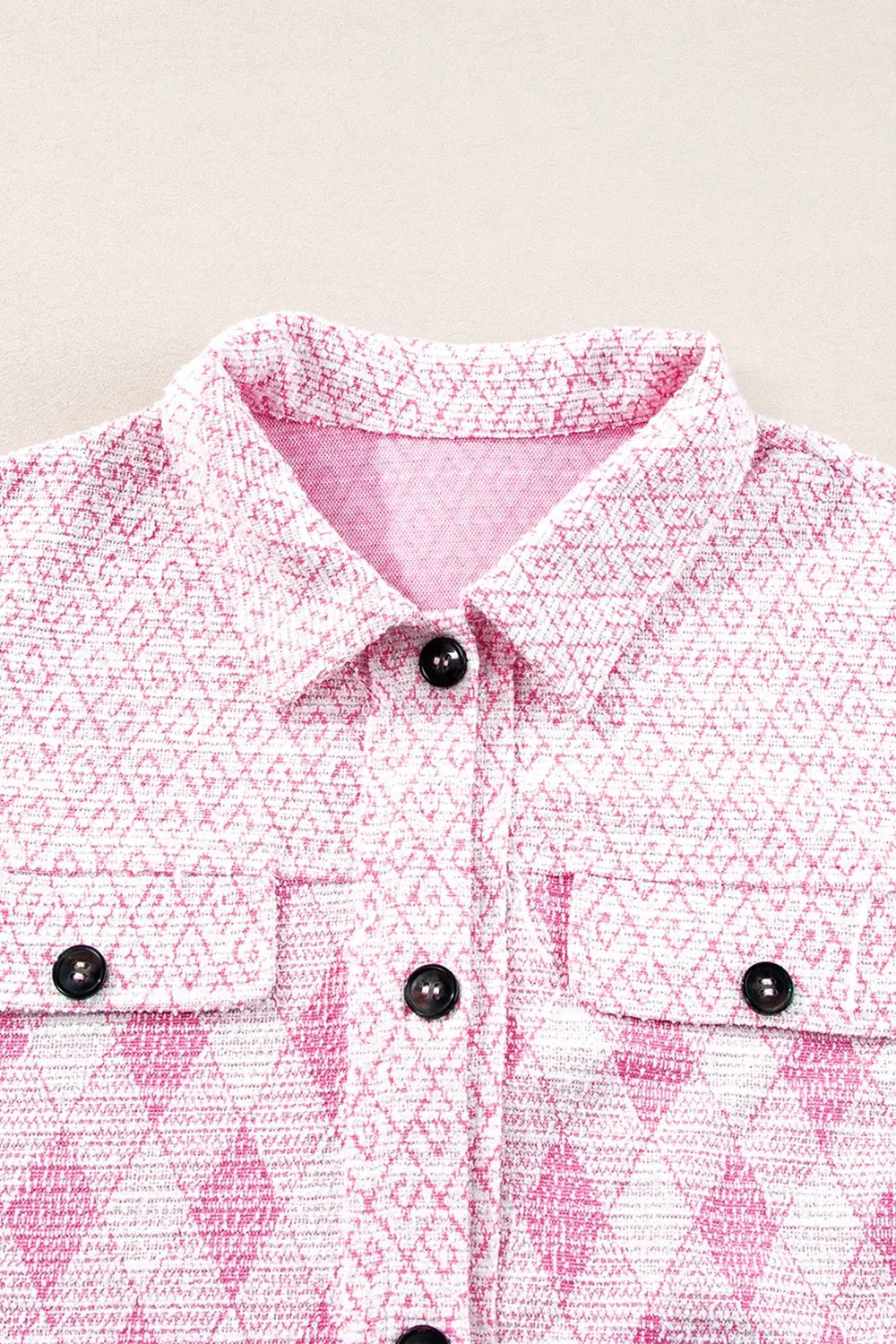 Geometric Print Textured Flap Pocket Shacket - Trendsi - Flyclothing LLC
