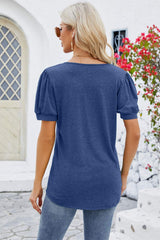 Frill Notched Short Sleeve Blouse - Trendsi - Flyclothing LLC