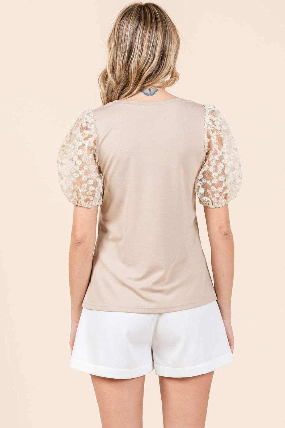 Mittoshop Round Neck Puff Short Sleeve Top - Trendsi - Flyclothing LLC