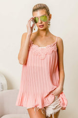 BiBi Front Lace Detailed Pleated Chiffon Cami - Trendsi - Flyclothing LLC