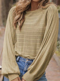 Eyelet Boat Neck Long Sleeve Knit Top - Trendsi - Flyclothing LLC